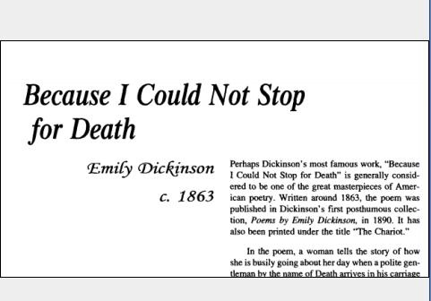 نقد شعر Because I could not stop for Death by Emily Dickinson