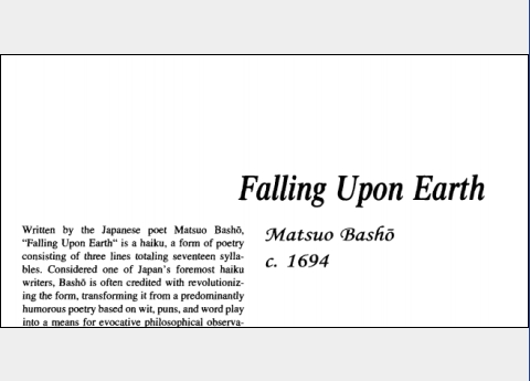 نقد شعر Falling upon Earth by Matsuo Basho