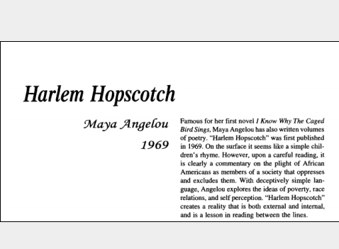 نقد شعر Harlem Hopscotch by Maya Angelou