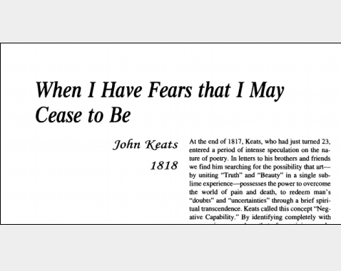 نقد شعر When I have Fears That I May Cease to Be by John Keats