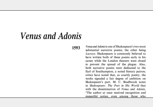 نقد نمایشنامه Venus and Adonis by William Shakespeare