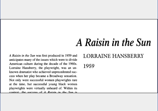 نقد نمایشنامه A Raisin in the Sun by Lorraine Hansberry