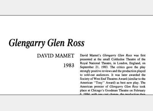 نقد نمایشنامه Glengarry Glen Ross by David Mamet