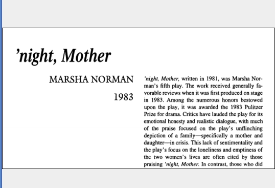 نقد نمایشنامه \
ight, Mother by Marsha Norman