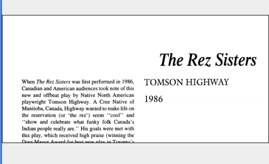 نقد نمایشنامه The Rez Sisters by Tomson Highway