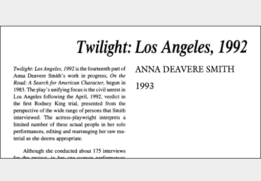 نقد نمایشنامه Twilight: Los Angeles by Anna Deavere Smith