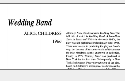 نقد نمایشنامه Wedding Band by Alice Childress