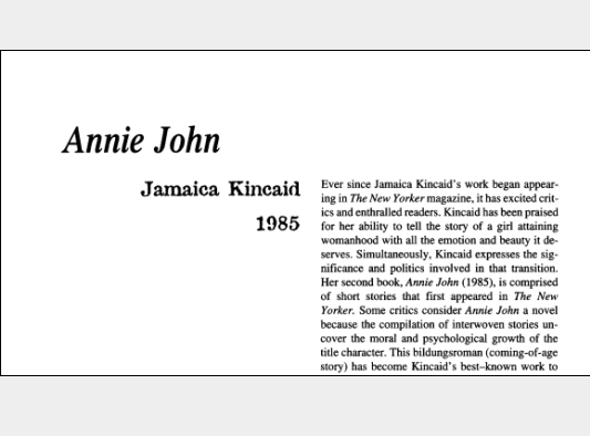 نقد رمان Annie John by Jamaica Kincaid