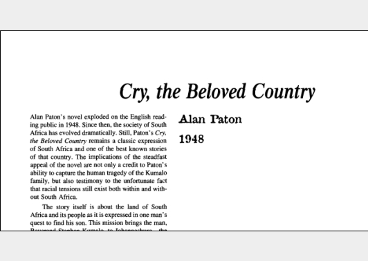 نقد رمان Cry, the Beloved Country by Alan Paton