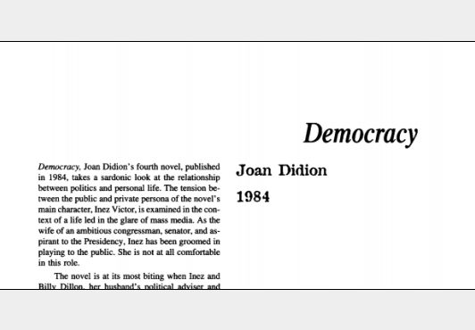 نقد رمان Democracy by Joan Didion