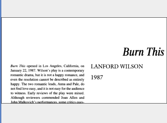 نقد نمایشنامه Burn This by Lanford Wilson