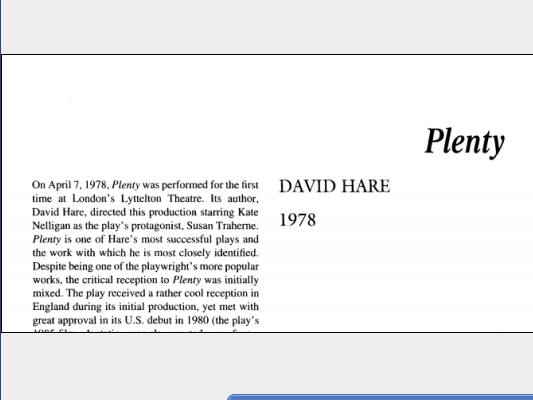 نقد نمایشنامه Plenty by David Hare