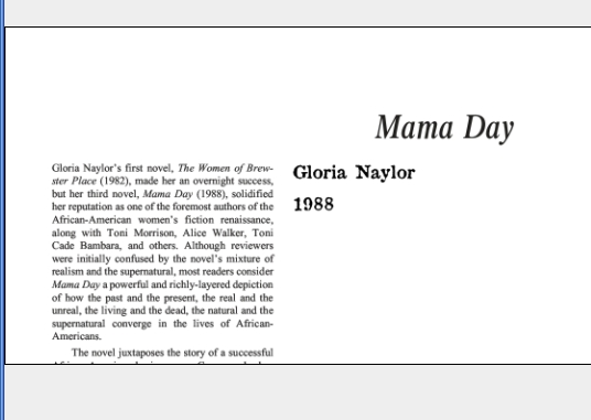 نقد رمان Mama Day by Gloria Naylor