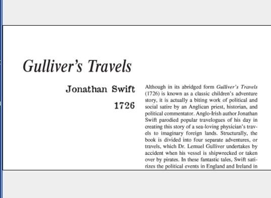 نقد رمان Gullivers Travels by Jonathan Swift