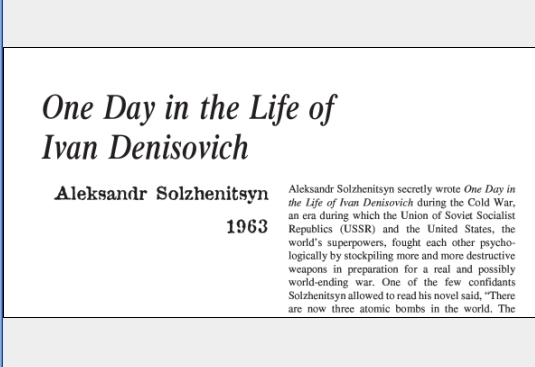 نقد رمان One Day in the Life of Ivan Denisovich by Aleksandr Solzhenitsyn