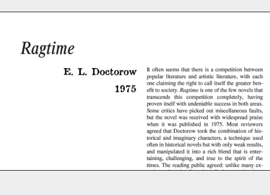 نقد رمان Ragtime by E. L. Doctorow