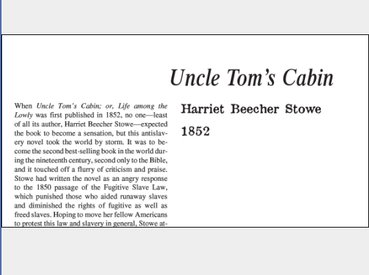 نقد رمان Uncle Toms Cabin by Harriet Beecher Stowe