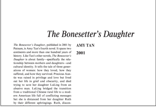 نقد رمان The Bonesetters Daughter by Amy Tan