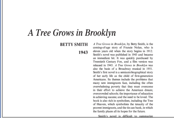 نقد رمان A Tree Grows in Brooklyn by Betty Smith