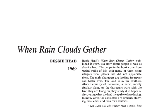 نقد رمان When Rain Clouds Gather by Bessie Head