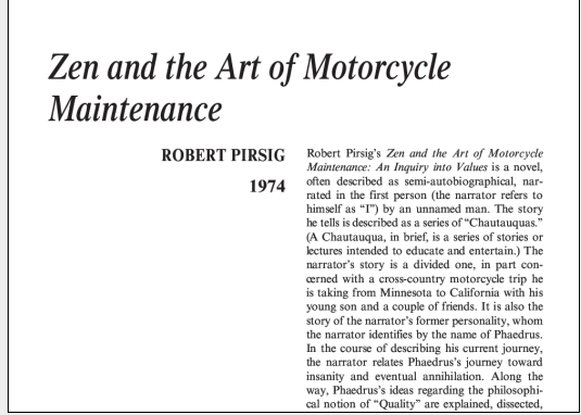 نقد رمان Zen and the Art of Motorcycle Maintenance by Robert Pirsig
