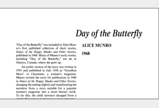 نقد داستان کوتاه Day of the Butterfly by Alice Munro