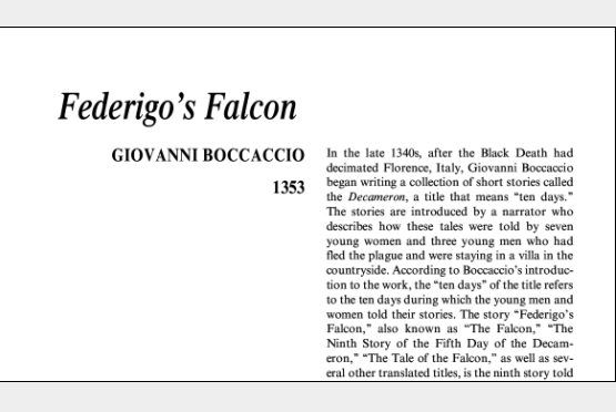نقد داستان کوتاه Federigos Falcon by Giovanni Boccaccio