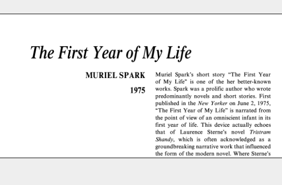 نقد داستان کوتاه The First Year of My Life by Muriel Spark