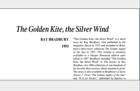نقد داستان کوتاه The Golden Kite, the, Silver Wind by Ray Bradbury