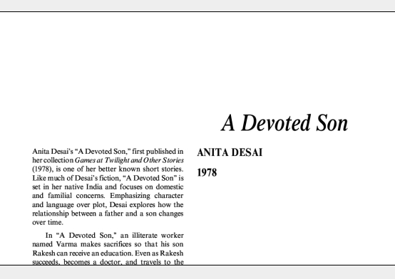 نقد داستان کوتاه A Devoted Son by Anita Desai