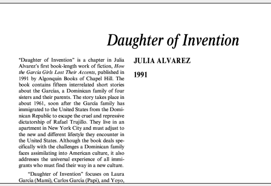 نقد داستان کوتاه Daughter of Invention by Julia Alvarez