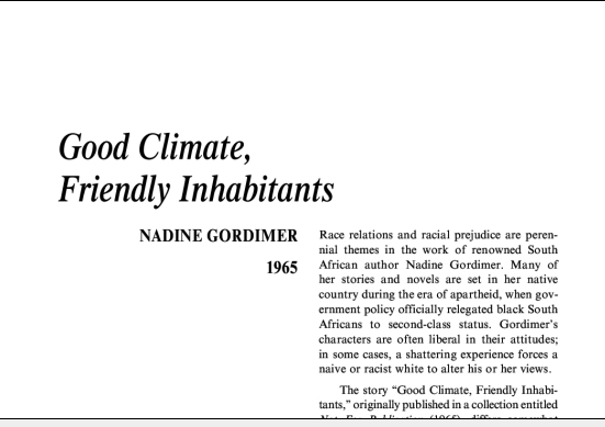 نقد داستان کوتاه Good Climate, Friendly Inhabitants by Nadine Gordimer