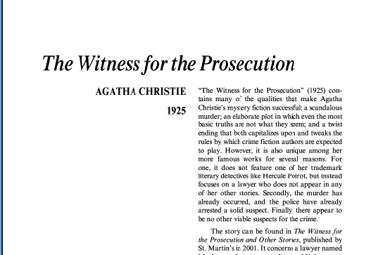 نقد داستان کوتاه The Witness for the Prosecution by Agatha Christie