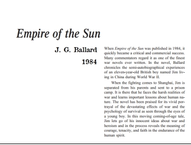نقد رمان Empire of the Sun by J. G. Ballard