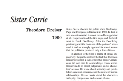 نقد رمان Sister Carrie by Theodore Dreiser