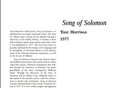 نقد رمان Song of Solomon by Toni Morrison