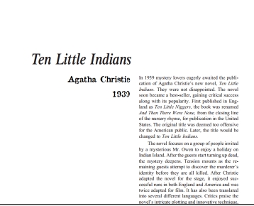 نقد رمان Ten Little Indians by Agatha Christie