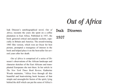 نقد رمان Out of Africa by Isak Dinesen