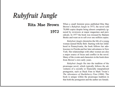 نقد رمان Rubyfruit Jungle by Rita Mae Brown