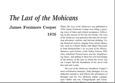 نقد رمان The Last of the Mohicans by James Fenimore Cooper