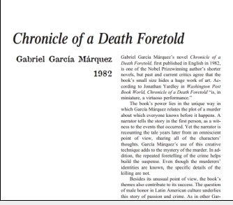 نقد رمان Chronicle of a Death Foretold by Gabriel Garcia Marquez