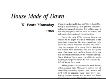 نقد رمان House Made of Dawn by N. Scott Momaday