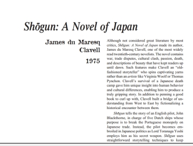 نقد رمان Shogun by James Clavel