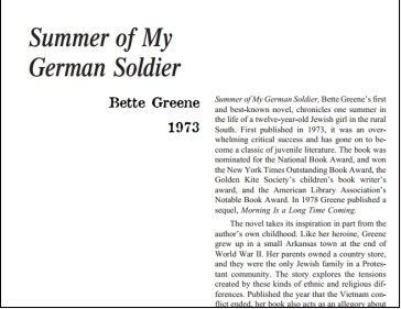 نقد رمان Summer of My German Soldier by Bette Greene