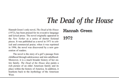 نقد رمان The Dead of the House by Hannah Green
