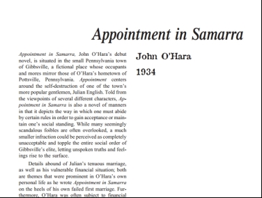 نقد رمان Appointment In Samarra by John O’Hara