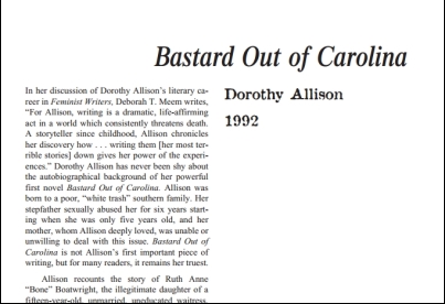 نقد رمان Bastard out of Carolina by Dorothy Allison