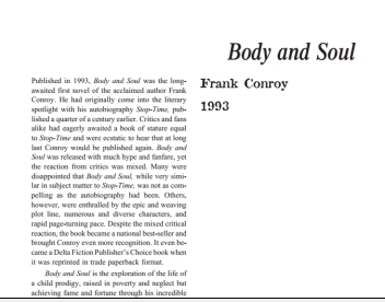 نقد رمان Body and Soul by Frank Conroy