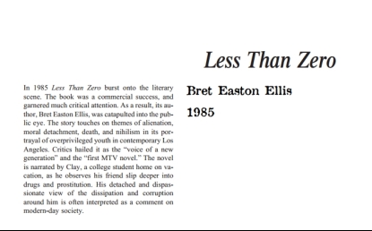 نقد رمان Less Than Zero by Bret Easton Ellis