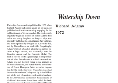 نقد رمان Watership Down by Richard Adams